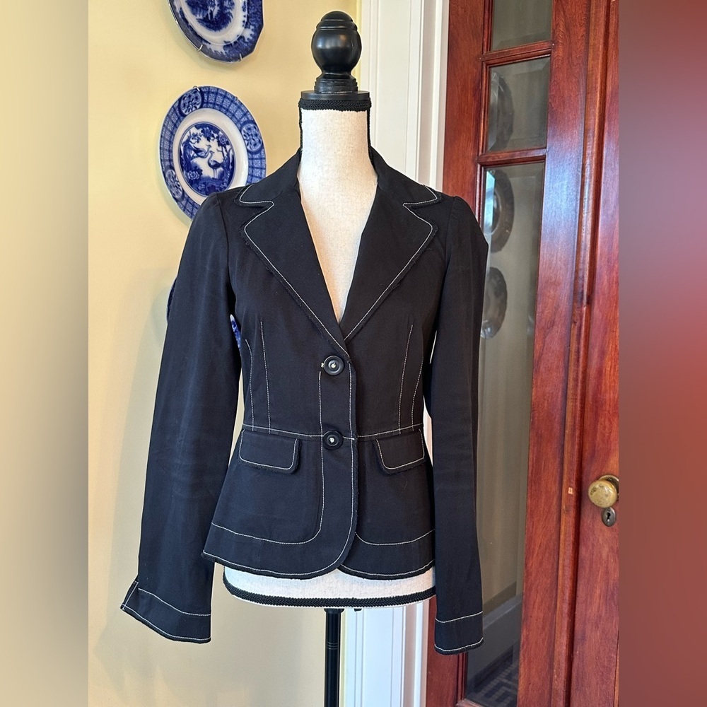 Margaret O’Leary | VTG Black Contrast Stitch Cotton 2-Button Jacket, Size M